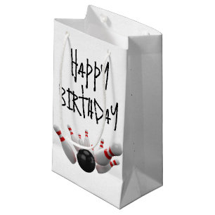 Birthday Bowling Strike On White Small Gift Bag