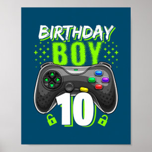 Birthday Boy 10 Video Game Controller Gamer 10th Poster
