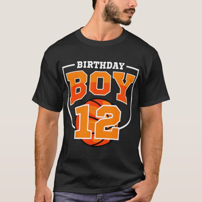 Birthday Boy 12 Basketball Theme Bday Party Celebr T-Shirt (Front)