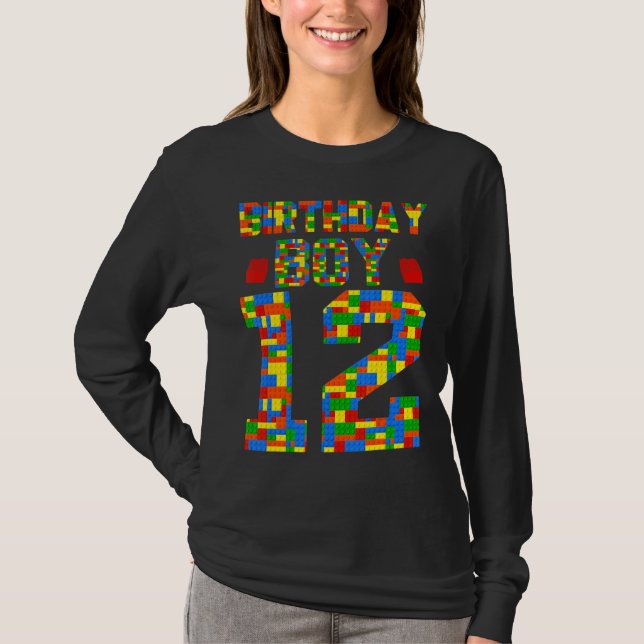 Birthday Boy 12 Brick Builder  Blocks Master Build T-Shirt (Front)
