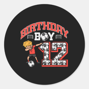 Birthday Boy 12 Soccer Dab 12th Year Old Bday Spor Classic Round Sticker