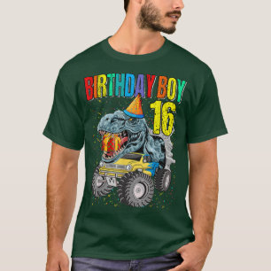 Birthday Boy 16 Monster Truck Dinosaur 16th Birthd T-Shirt