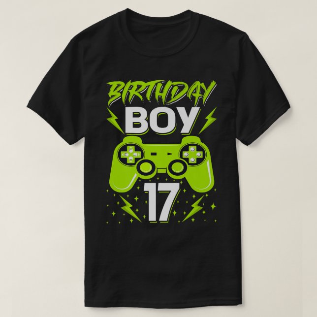 Birthday Boy 17 Video Game Controller Gamer 17th B T-Shirt (Design Front)
