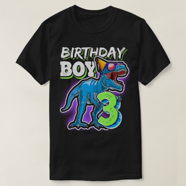 Birthday Boy 3 3rd Birthday T Re Dinosaur Party Gi T-Shirt (Design Front)