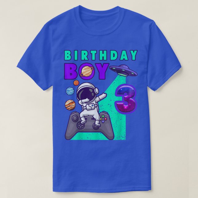 Birthday Boy 3 Gamer Dabbing Astronaut 3 Year Old  T-Shirt (Design Front)