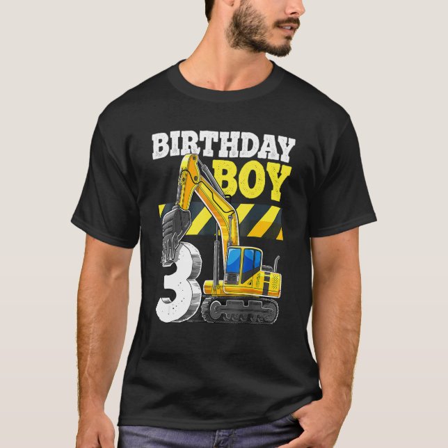 Birthday Boy 3rd Birthday Excavator Construction V T-Shirt (Front)