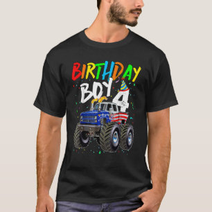 Birthday Boy 4 Year Old Monster Truck Flag 4th Bir T-Shirt