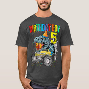 Birthday Boy 5 Monster Truck Dinosaur 5th Birthday T-Shirt