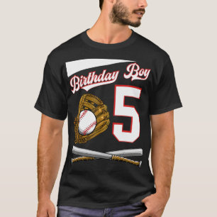 Birthday Boy 5 Party Cake Baseball Field Bat Catch T-Shirt