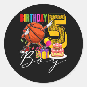 Birthday Boy 5 Years Old Dabbing Bysketbyll Byll 5 Classic Round Sticker