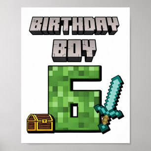 Birthday Boy 6th Birthday I'm 6 Year Old Gamer Pix Poster