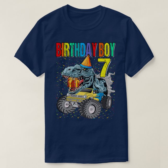 Birthday Boy 7 Monster Truck Dinosaur 7th Birthday T-Shirt (Design Front)