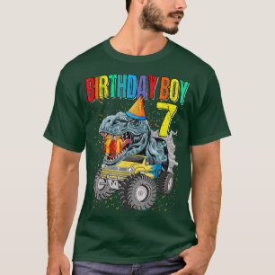 Birthday Boy 7 Monster Truck Dinosaur 7th Birthday T-Shirt