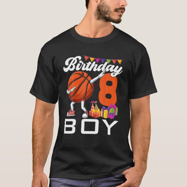 Birthday Boy 8 Years Old Dabbing Basketball Ball 8 T-Shirt (Front)