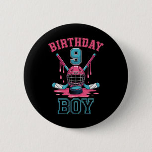 Birthday Boy 9 Hockey Fan Youth Fun Celebration Te 6 Cm Round Badge