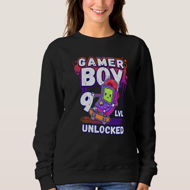 Birthday Boy 9 Year Old Handheld Gaming Console Ga Sweatshirt (Front)
