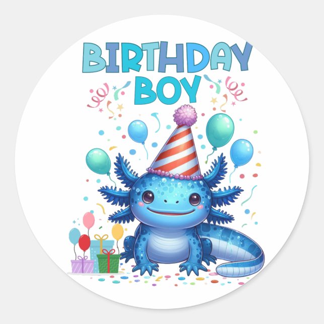 Birthday Boy Axolotl Vibes Cute Party Design Classic Round Sticker (Front)