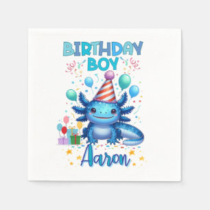 Birthday Boy Axolotl Vibes Cute Party Design Napkin