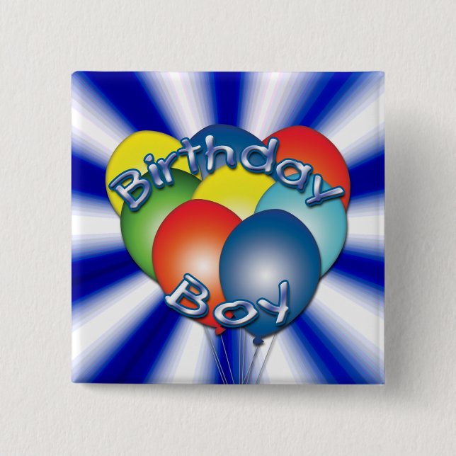 Birthday Boy Balloons Button (Front)
