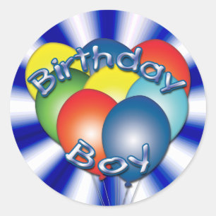 Birthday Boy Balloons Round Stickers
