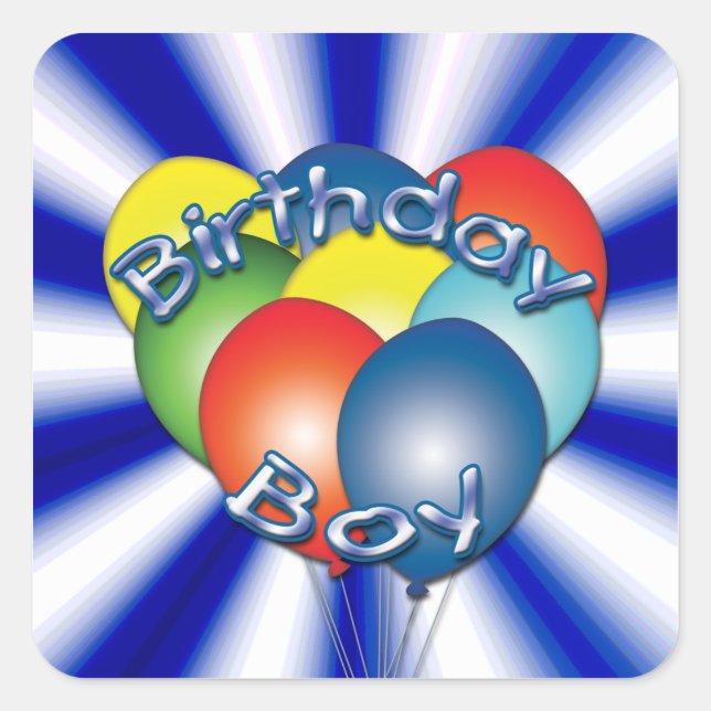 Birthday Boy Balloons Square Stickers (Front)