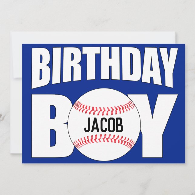 Birthday Boy Baseball Player Party Custom Name Card (Front)
