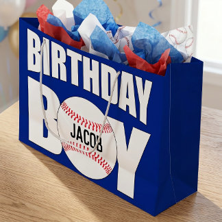 Birthday Boy Baseball Player Party Custom Name Large Gift Bag