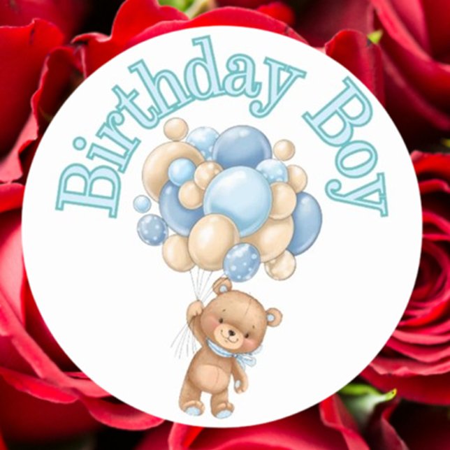 Birthday Boy Bear Baby Shower  Classic Round Sticker (Celebrate your baby shower with our adorable Birthday Boy Bear stickers)