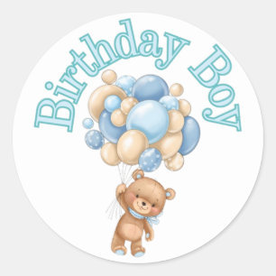 Birthday Boy Bear Baby Shower  Classic Round Sticker
