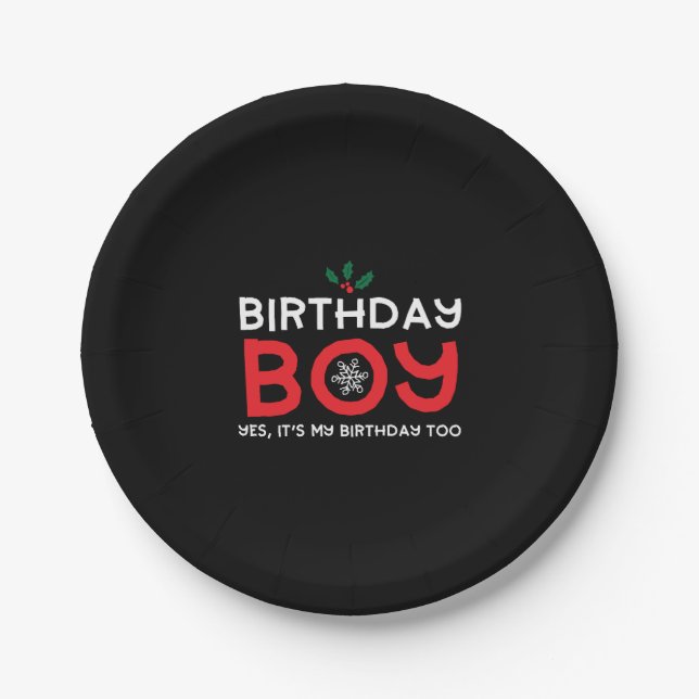 Birthday Boy - Birthday on Christmas Paper Plate (Front)