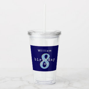 Birthday Boy Blue Personalised Name Age Acrylic Tumbler