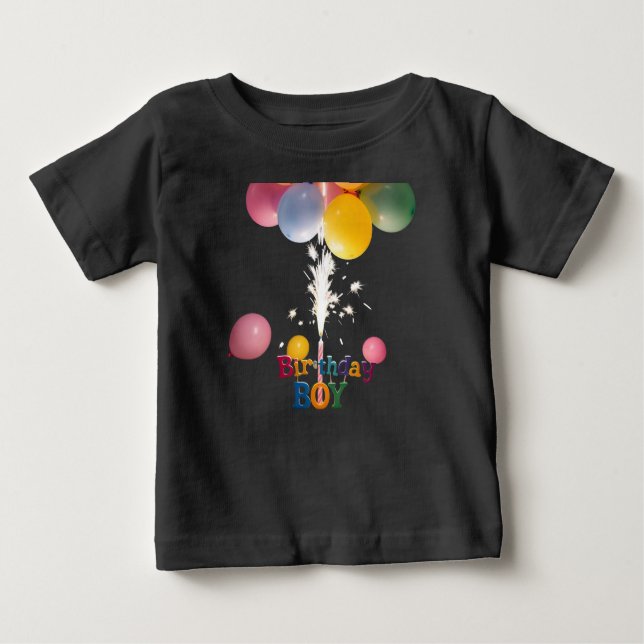 Birthday Boy Colourful Baby T-Shirt with Balloons  (Front)