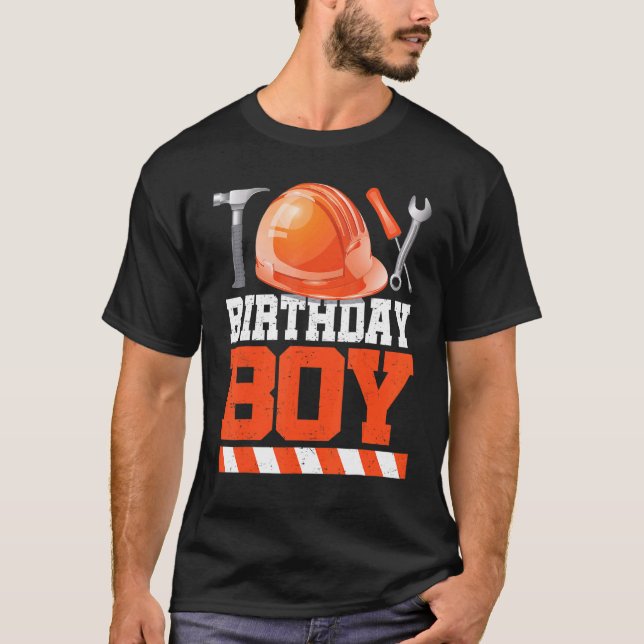 Birthday Boy Construction Worker Hard Hat & Tools  T-Shirt (Front)