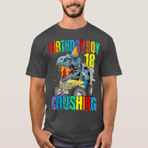 Birthday Boy Crushing 18 Monster Truck Dinosaur T-Shirt