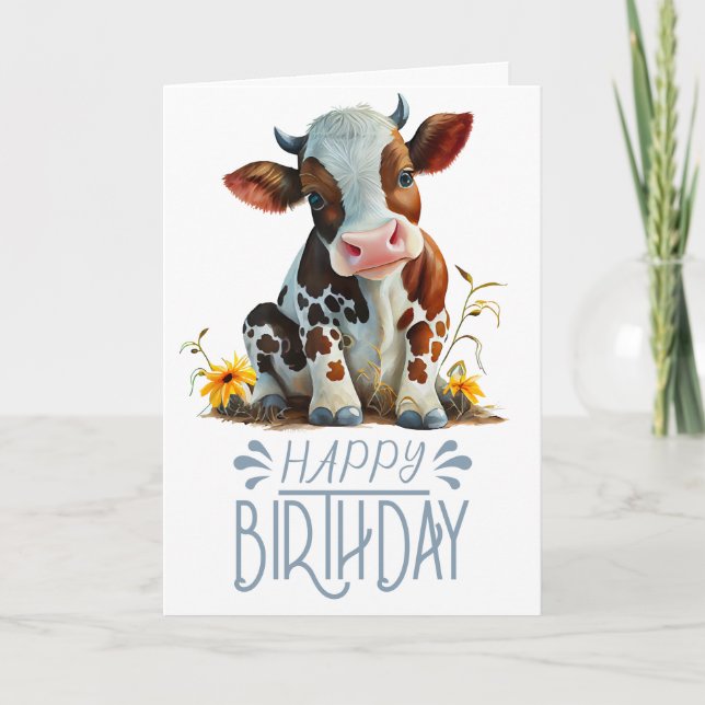 Birthday Boy Cute Cow Card (Front)