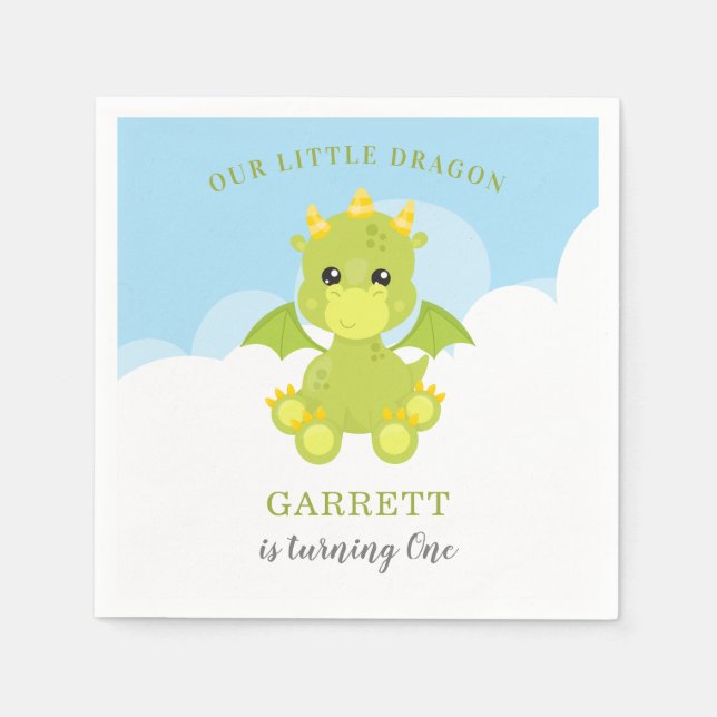 Birthday Boy Cute Dragon Napkin (Front)