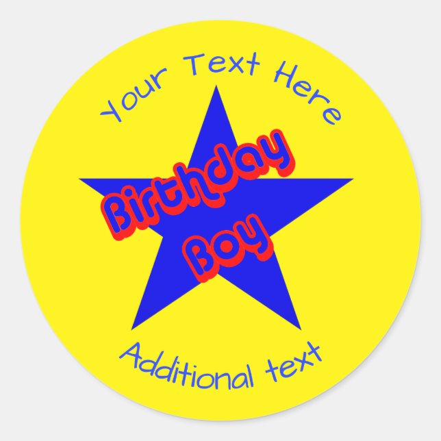 Birthday Boy Cute Personalised Classic Round Sticker (Front)
