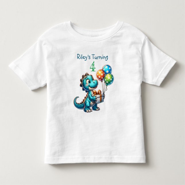 Birthday Boy Dinosaur Name and Age Toddler T-Shirt (Front)