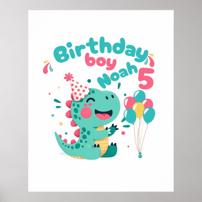 Birthday Boy Dinosaur Poster Custom Name & Age (Front)
