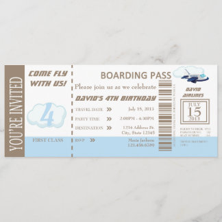Birthday Boy Flight Ticket Invite Customisable