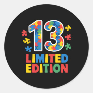 Birthday Boy Girl 13 Year Old Autism Awareness Tee Classic Round Sticker