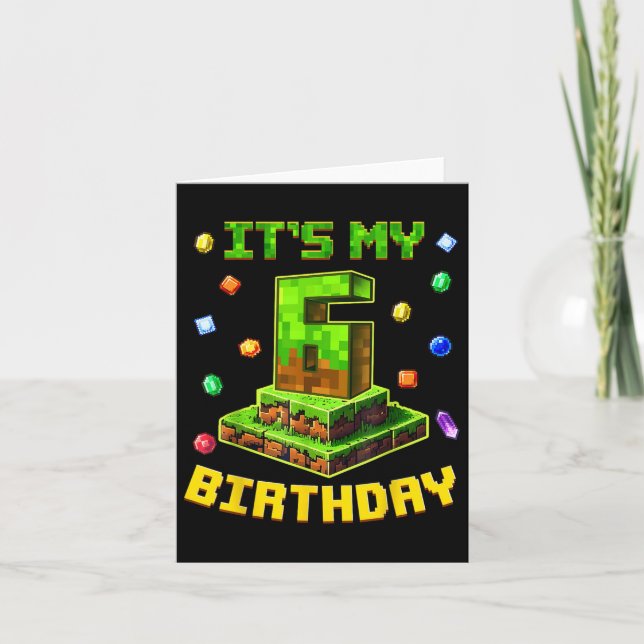 Birthday Boy Its My 6th Birthday Pixel Party 6 Yea Card (Front)