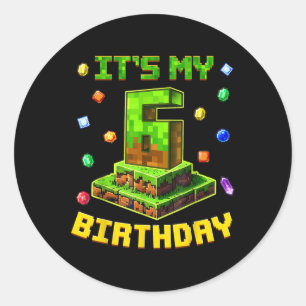 Birthday Boy Its My 6th Birthday Pixel Party 6 Yea Classic Round Sticker