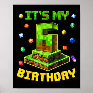 Birthday Boy Its My 6th Birthday Pixel Party 6 Yea Poster
