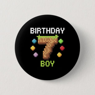 Birthday Boy It's My 7th Birthday Gamer Pixel Numb 6 Cm Round Badge