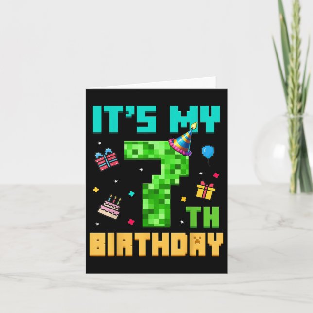 Birthday Boy Its My 7th Birthday Video Game Pixel  Card (Front)