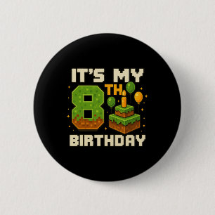 Birthday Boy It's My 8th Birthday Gamer Pixel Boy  6 Cm Round Badge