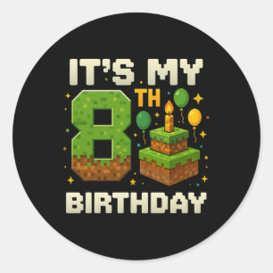 Birthday Boy It's My 8th Birthday Gamer Pixel Boy  Classic Round Sticker