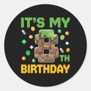 Birthday Boy It's My 8th Birthday Gamer Pixel Numb Classic Round Sticker