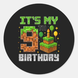 Birthday Boy It's My 9th Birthday Gamer Pixel Boy  Classic Round Sticker